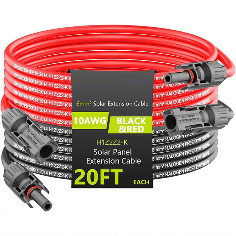 সোলার এক্সটেনশন ক্যাবল 20FT 10AWG (6mm2) সোলার প্যানেল এক্সটেনশন ওয়্যার